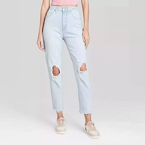 Wild Fable Highest Mom Jean Destroyed Light Wash Sz 12